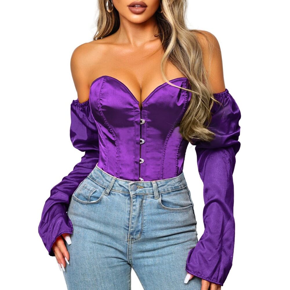4536 Long Sleeve Corset TopsOff The Shoulder Overbust Corsets Top
